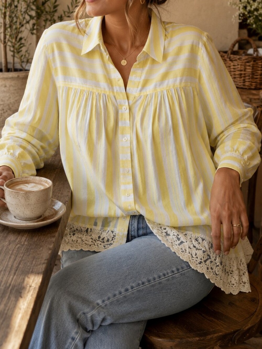 Anthro Edme & Esyllte Striped Yellow Button Down Blouse